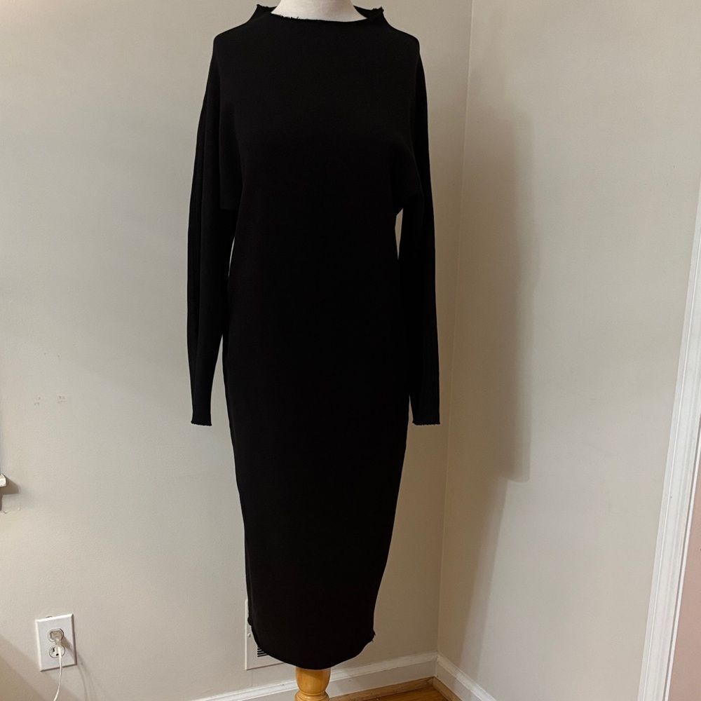 Frank & Eileen Elegant Black Izzie Long-Sleeve Sweatshirt  Midi Dress S